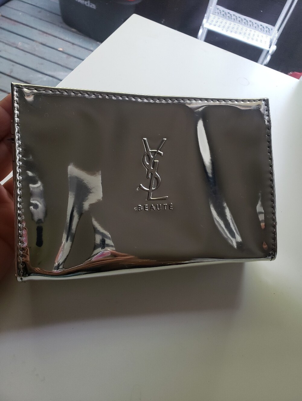 Yves Saint Laurent Silver Metallic Toiletry Pouch